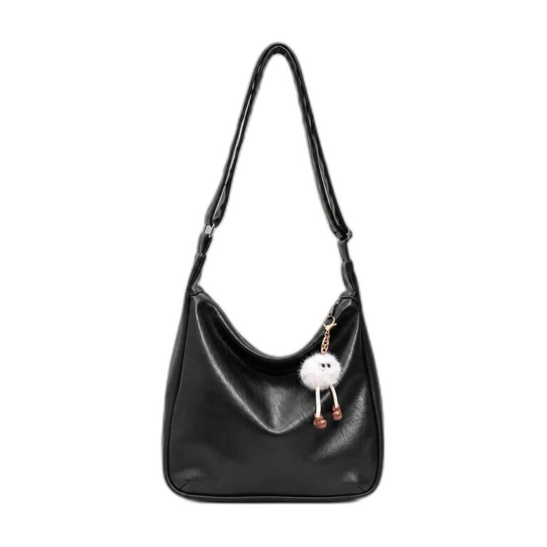 black crossbody shoulder bag on clean white background